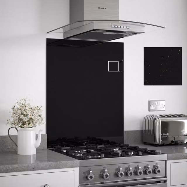 Generic Black Sparkle Toughened Glass Kitchen Splashback, W: 60 cm, H: 75 cm, D: 0.6 cm – 1
