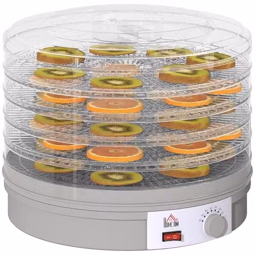 HOMCOM 5 Tier Food Dehydrator with Adjustable Temperature Control, 245W, Grey