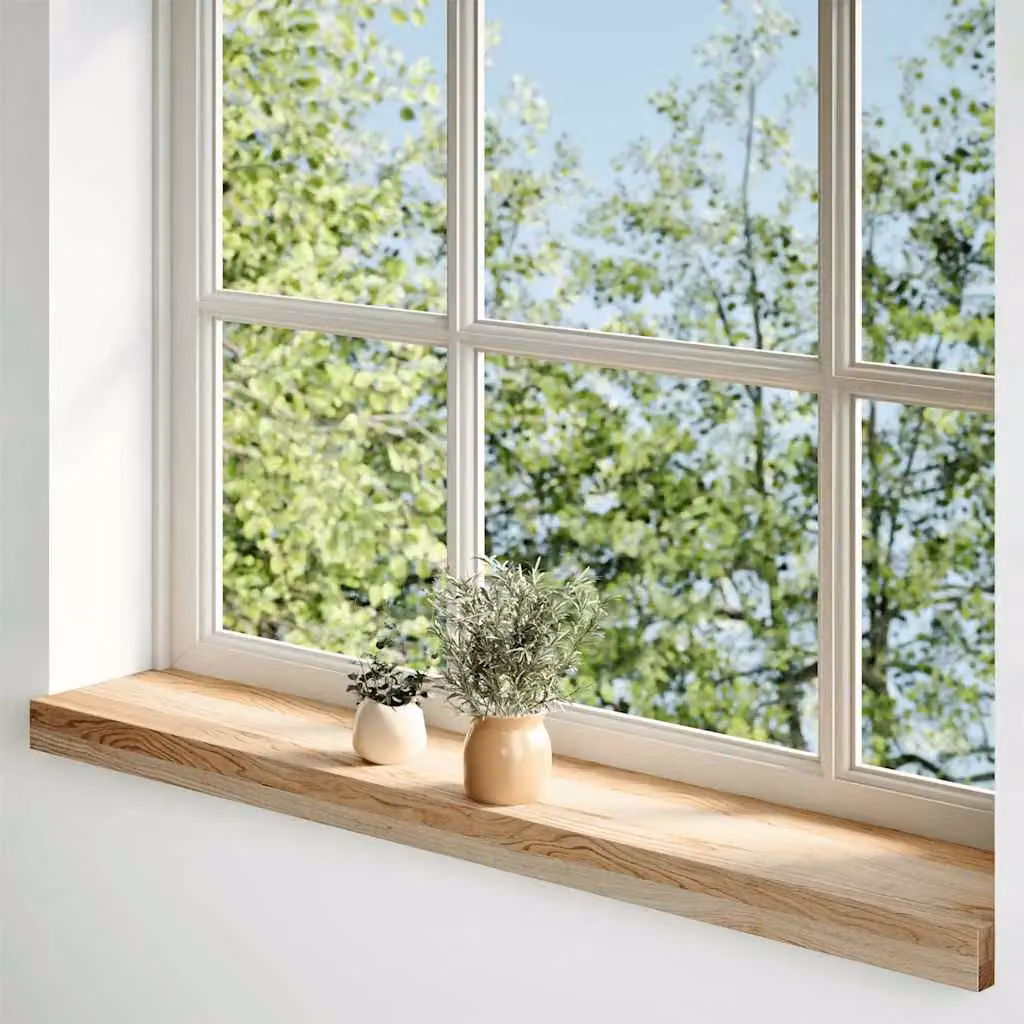 Berkfield Home Solid Oak Wood Window Sills, 2 Pack, Brown, W: 100 cm, D: 15 cm, H: 2 cm – 2