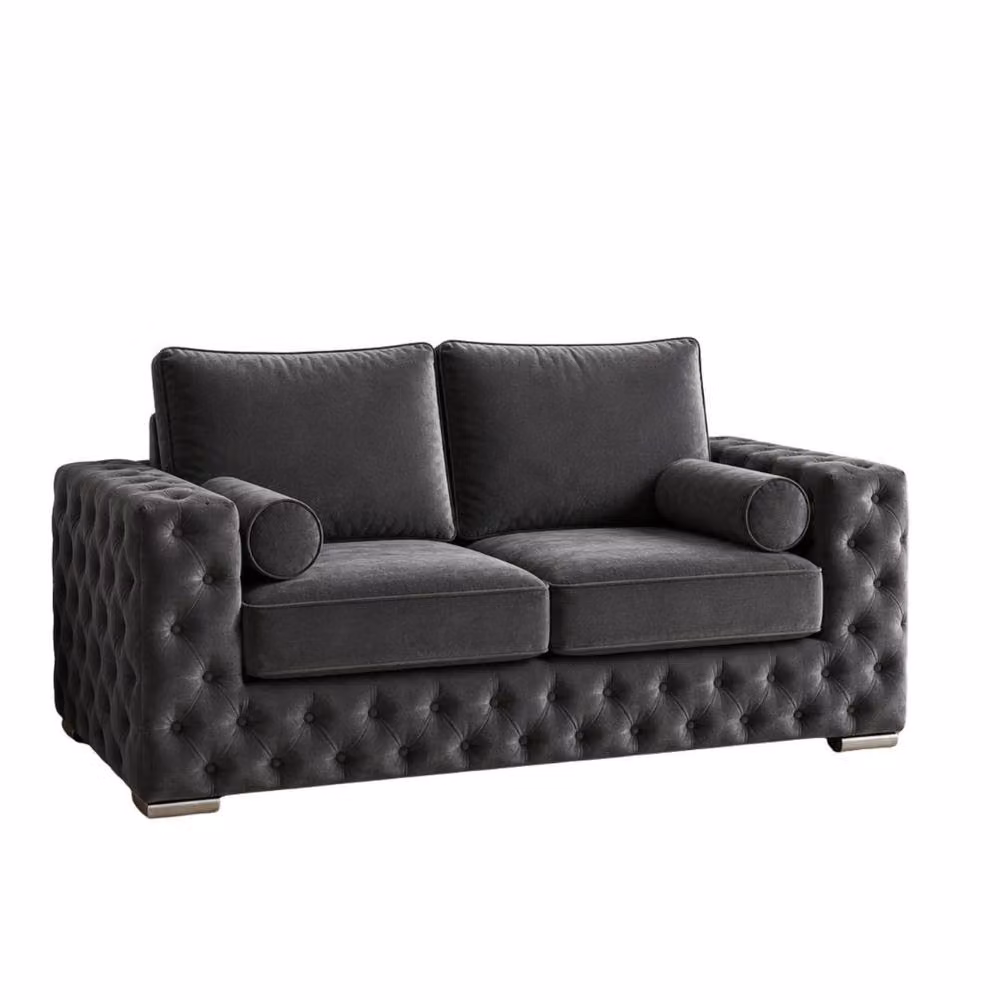 Stratus Interiors Ashley Tufted Chesterfield 2 Seater Fabric Living Room Sofa in Grey, W: 177.8 cm, D: 76.0 cm, H: 67.0 cm – 2