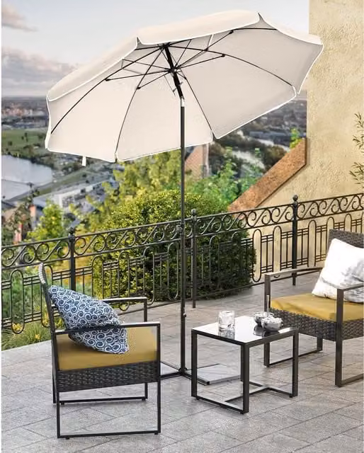 The Bazaarist Beige Tilting Sunshade Parasol Umbrella with UPF 50+ Protection and Carry Bag