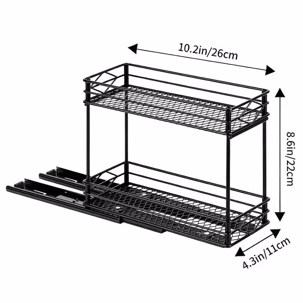 NESTLUNE 2 Tier Metal Slide Out Spice Rack Organizer in Black, W: 100 cm, D: 15 cm – 2