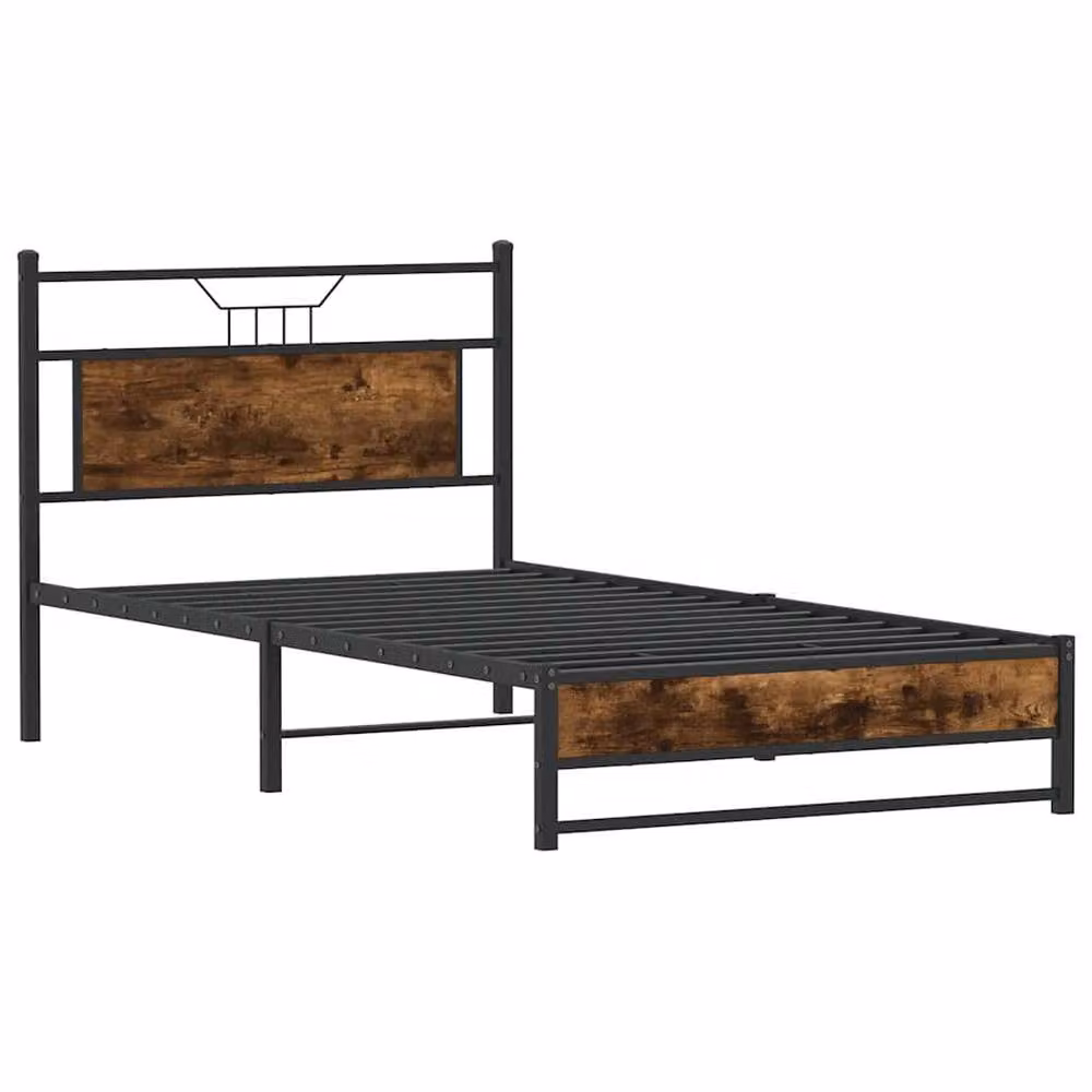 Berkfield Home Decorative Bed Frame in Smoked Oak and Brown, W/D/H: 100 x 200 cm – 3