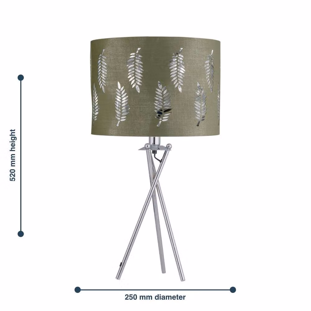 First Choice Lighting Set of 2 Silver Tripod Table Lamps with Sage Green Fern Cut Out Fabric Shades – 4