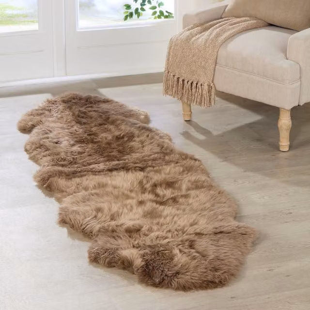 Native Natural Brown Double Sheepskin Wool and Fur Rug