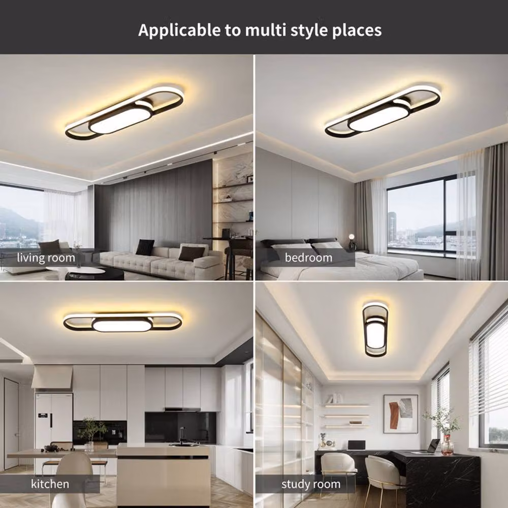 NIVOR Modern Linear LED Ceiling Light, 40W, Black, Remote Dimmable – 5