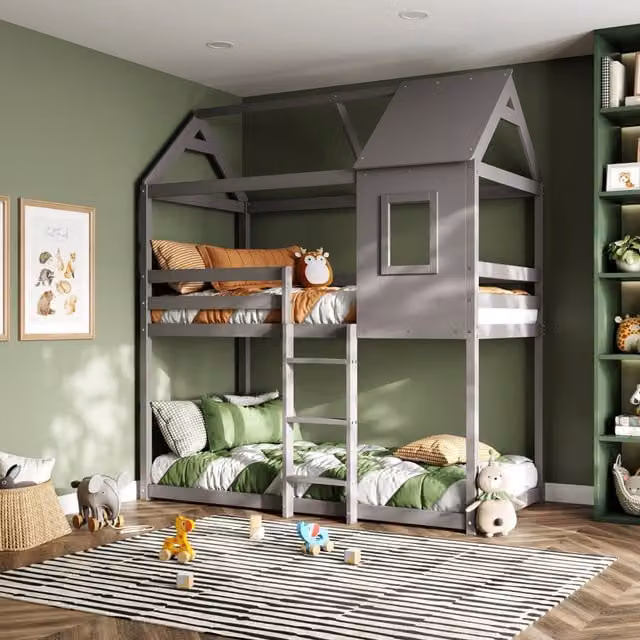 Flair Modern Hideaway Bunk Bed for Children in Grey and White