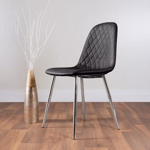 FurnitureboxUK Set of 2 Corona Black Faux Leather Dining Chairs with Silver Legs
