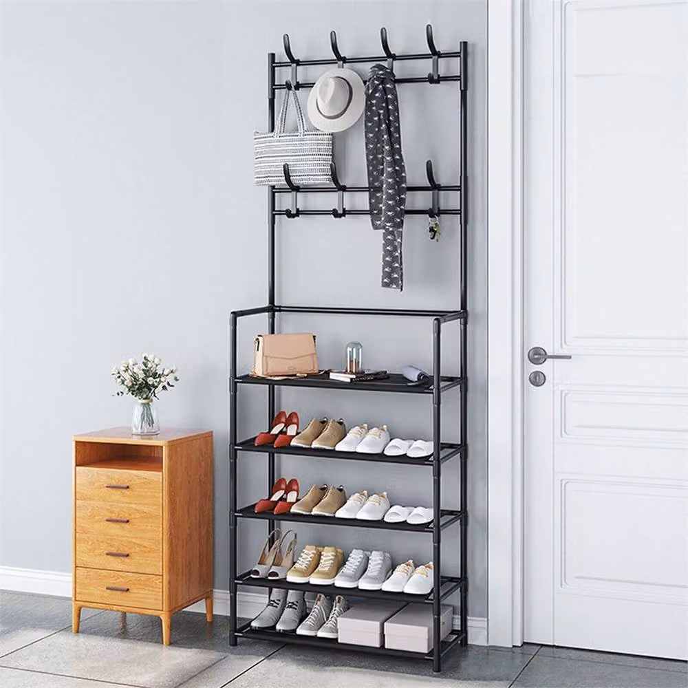 EONLION 5 Tier Shoe Rack and Hall Tree Organiser with Hat and Bag Hanger in Black – 4
