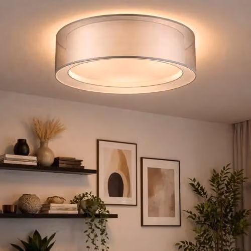 Globo Lighting Theo Ceiling Lamp in Grey and Silver with Fabric and Metal Details – 2