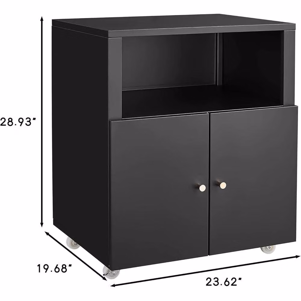 VOGREX Heavy Duty Metal Printer Stand with Wheels and Storage Cabinet in Black – 2