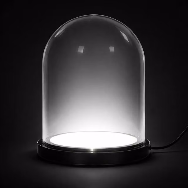 Simpa Bell Jar Display Dome with USB Powered LED Light in Clear Glass and Wood – 1