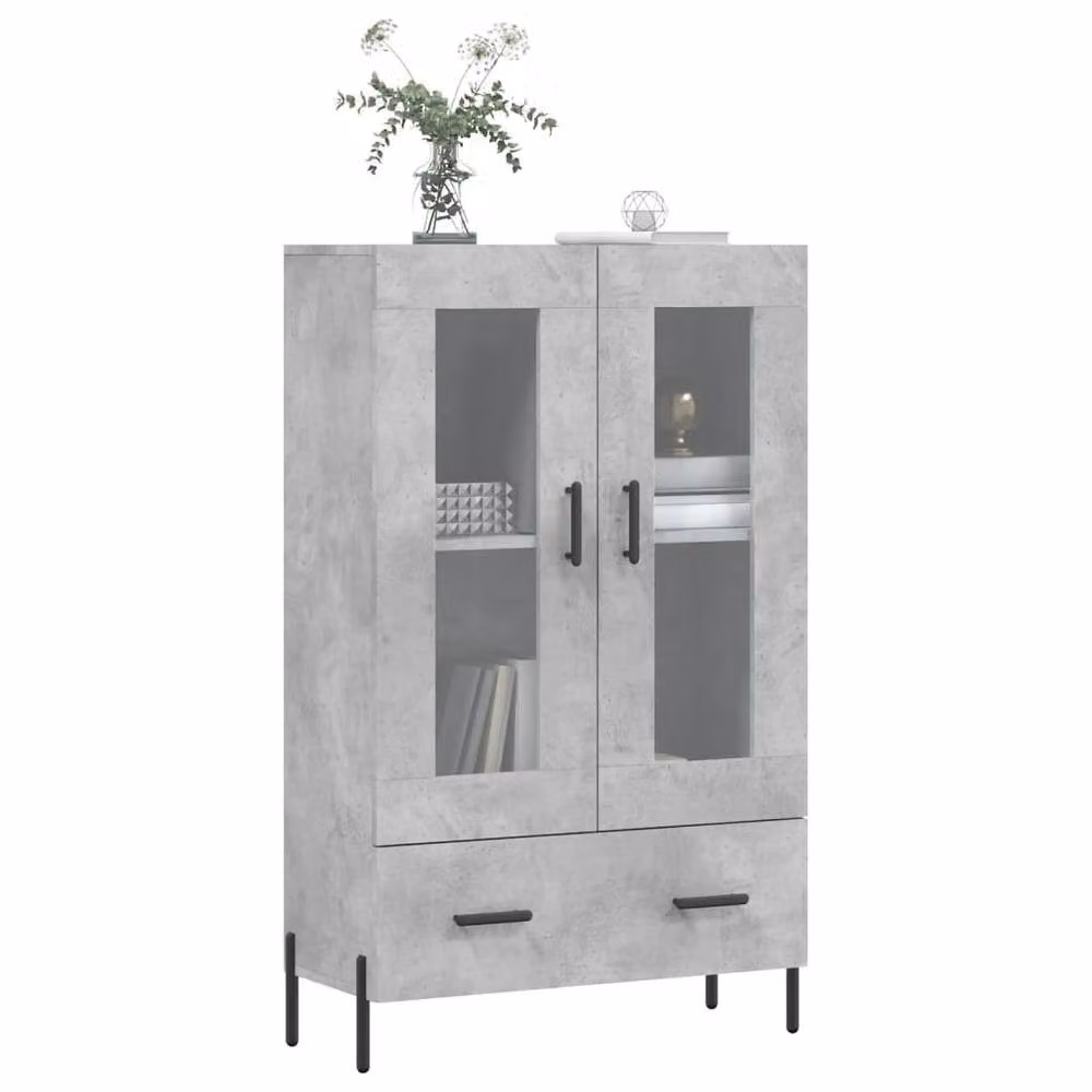 Berkfield Home Modern Highboard in Concrete Grey with Glass Doors, W/D/H: 69.5 x 31 x 115 cm – 3