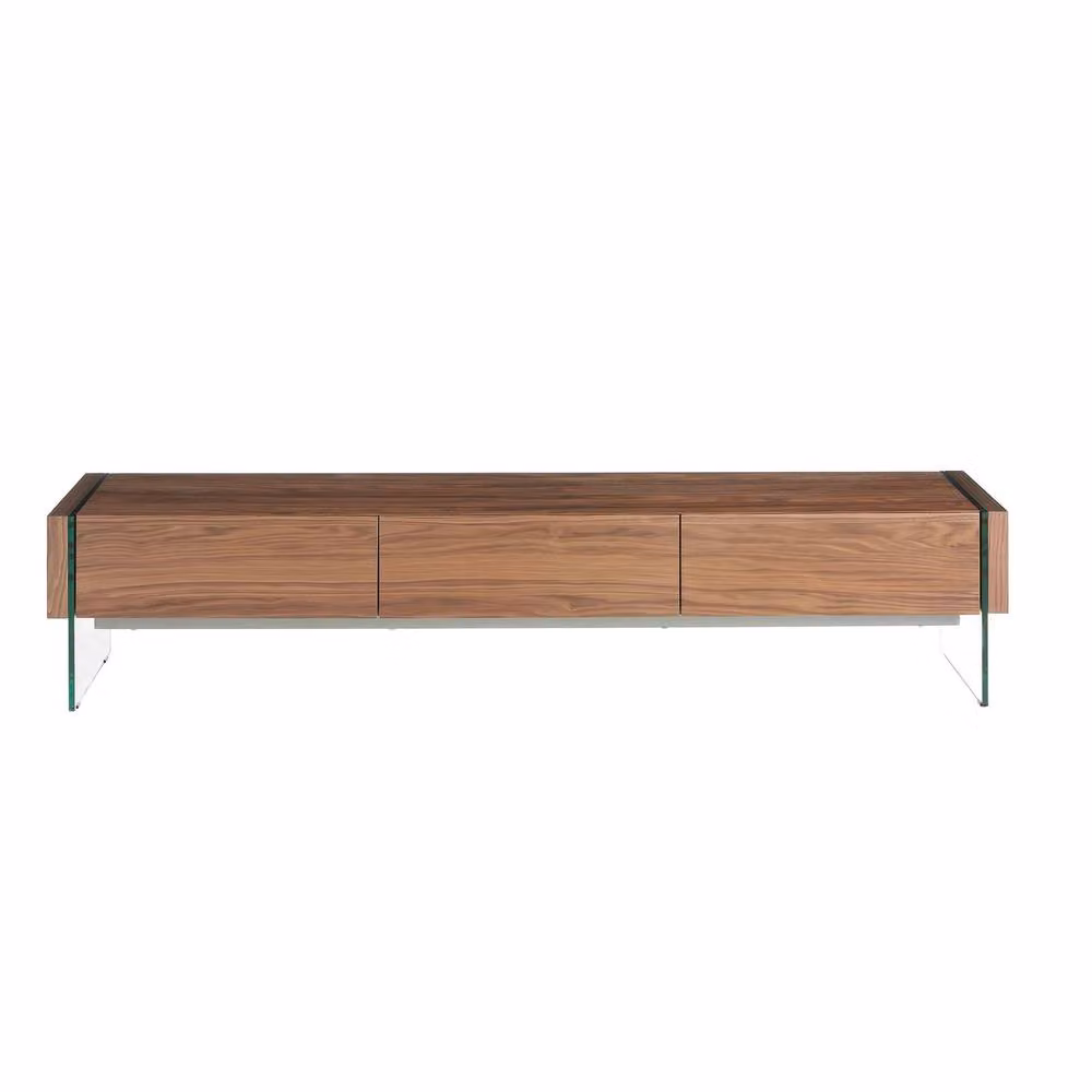 Angel Cerda Modern Walnut TV Stand in Brown with Tempered Glass Legs and Media Compartments W: 188.0 cm, D: 45.0 cm, H: 39.0 cm – 2