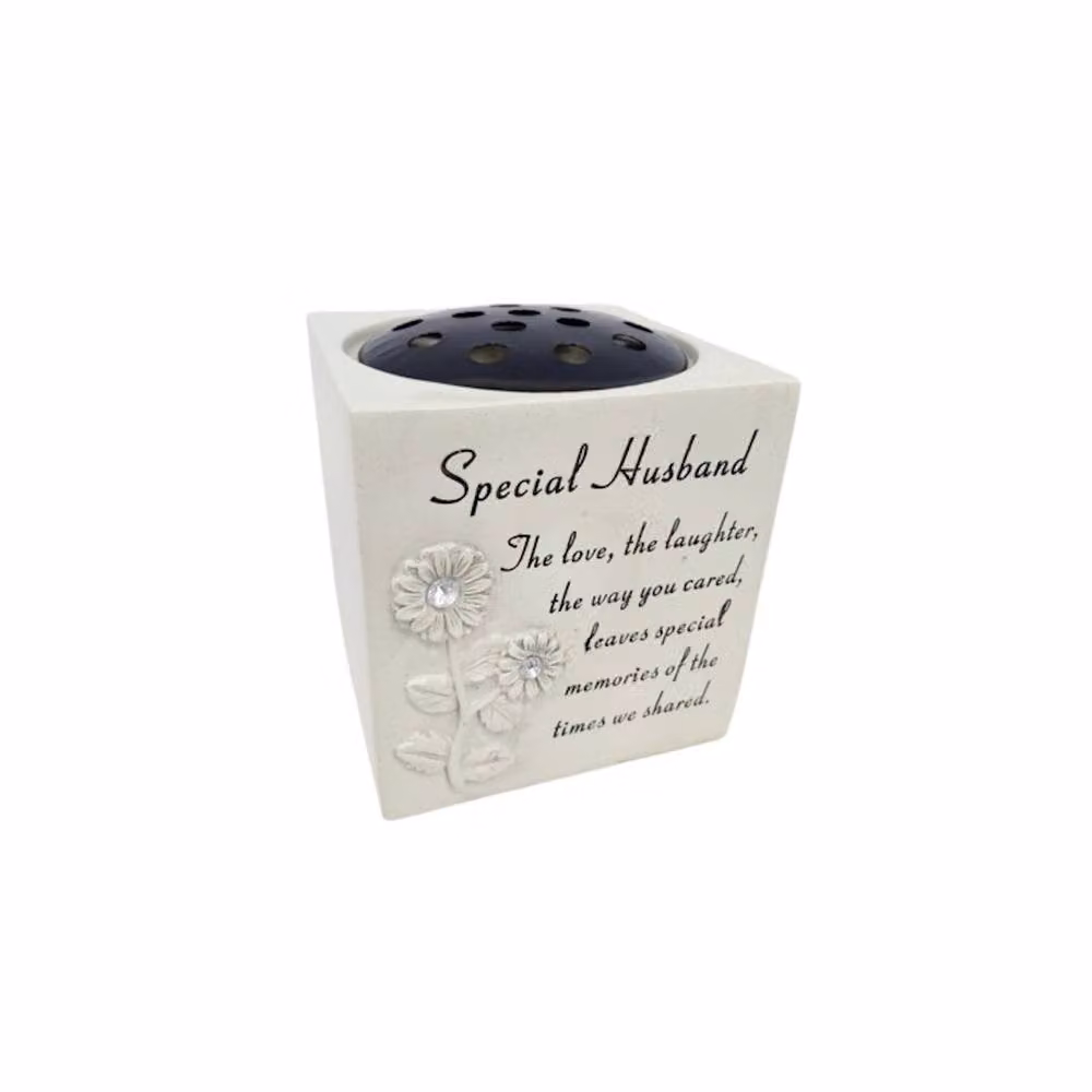 David Fischhoff Special Husband Memorial Grave Flower Pot in Cream with Diamante Floral Design, W/D/H: 14.0 x 13.5 x 13.5 cm – 3