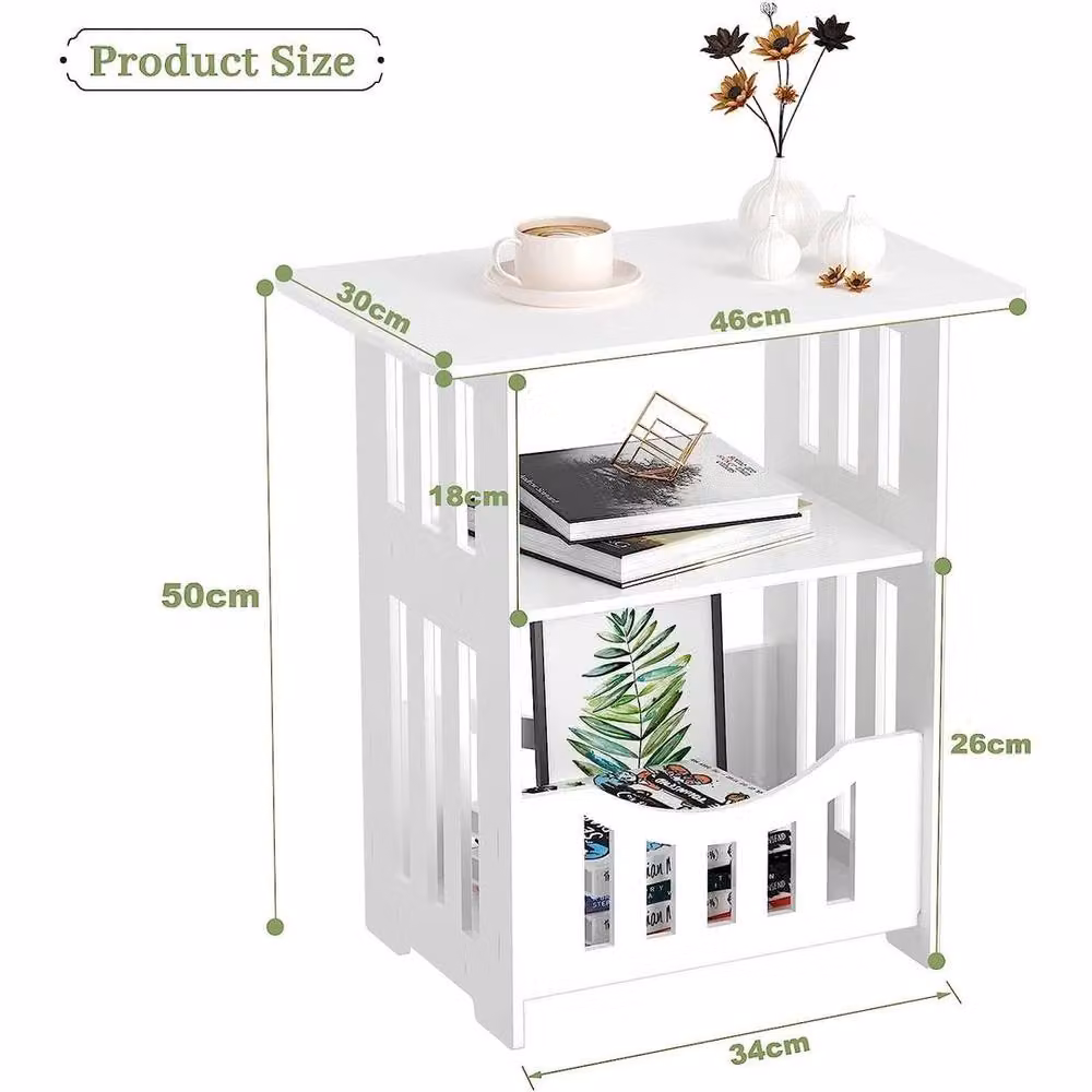 Kelvenix 3 Tier Bedside Table in White with Modern Square Design, W/D/H: 46 x 30 x 50 cm – 2