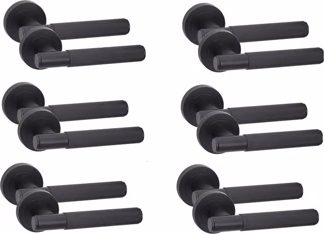 Golden Grace Matt Black Linear T-Bar Door Handles on Round Rose, 6 Pairs