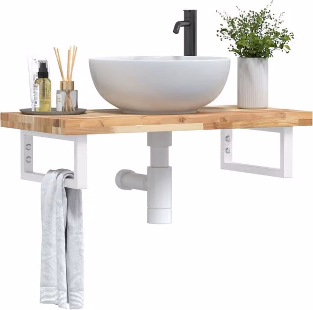 Berkfield Home Wall Mounted Basin Shelf in Brown Acacia Wood and Steel