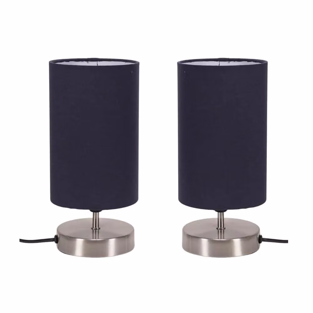 ValueLights Francis Pair of Dimmable Touch Table Lamps in Brushed Chrome and Blue – 2