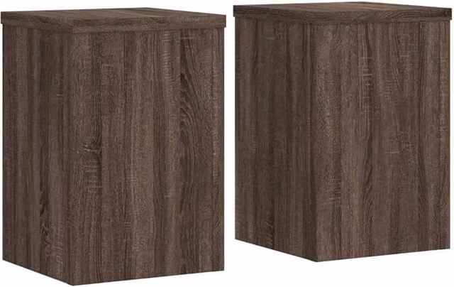 Berkfield Home Set of 2 Modern Square Plant Stands in Brown Oak, W/D/H: 25 x 25 x 35 cm – 1