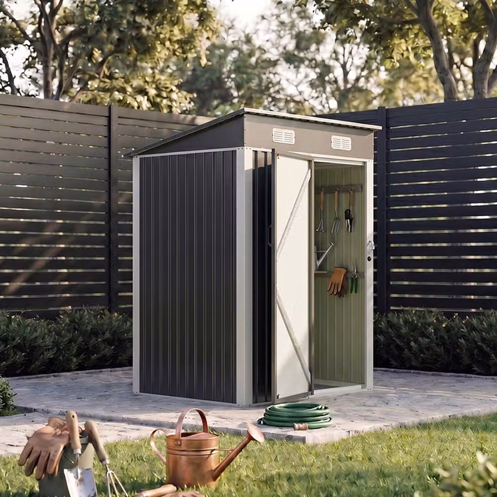 Living and Home Black Metal Pent Garden Storage Shed with Lockable Door, W: 152.4 cm, D: 91.44 cm, H: 152.4 cm – 2