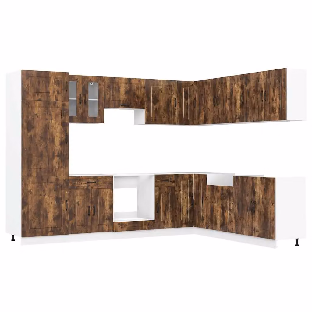 Berkfield Home Kalmar 14 Piece Modern Kitchen Cabinet Set in Smoked Oak Brown Engineered Wood – 2