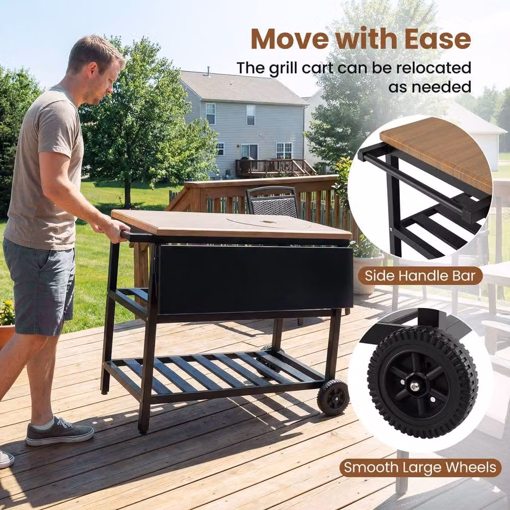 Costway Multicolour Metal Dining Cart with Korean BBQ Grill and 2 Shelves, W/D/H: 86.36 x 50.8 x 78.5 cm – 6