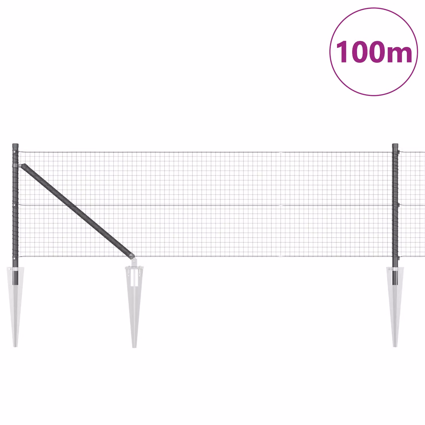 Berkfield Home Grey Steel Welded Wire Fence with 13 Spike Posts, W: 0.5 m, L: 100 m – 2