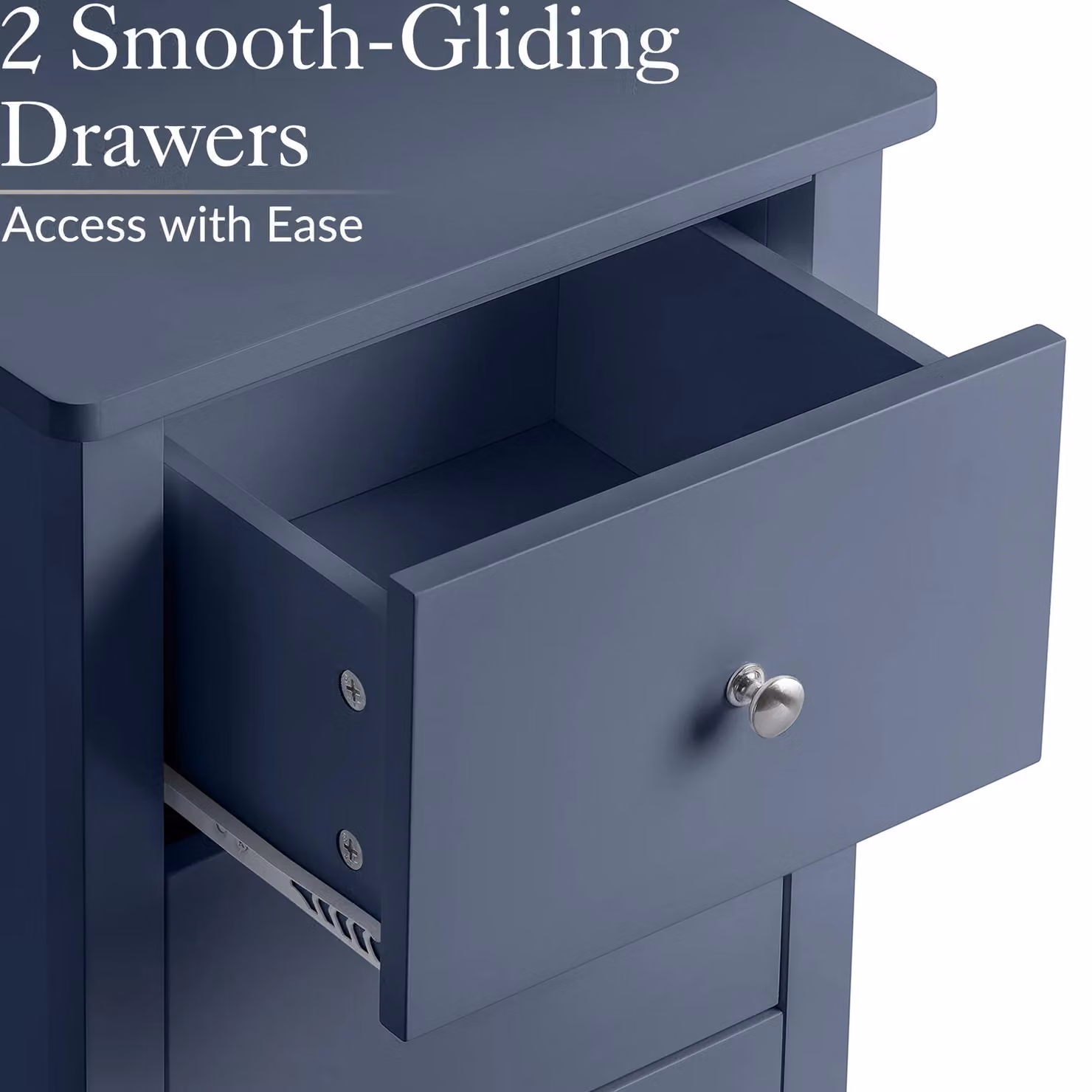 Christow Slim Bedside Table with 2 Drawers in Navy Blue, W: 30.0 cm, D: 40.0 cm, H: 57.0 cm – 4
