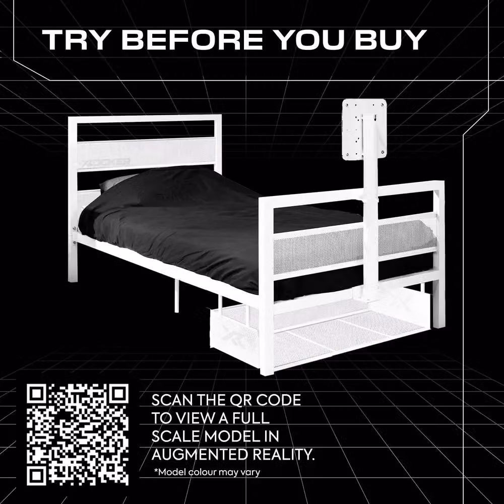 X Rocker Basecamp TV Bed with Rotating TV Mount and Lift Up Storage in White, W/D/H: 90 x 200 cm – 6