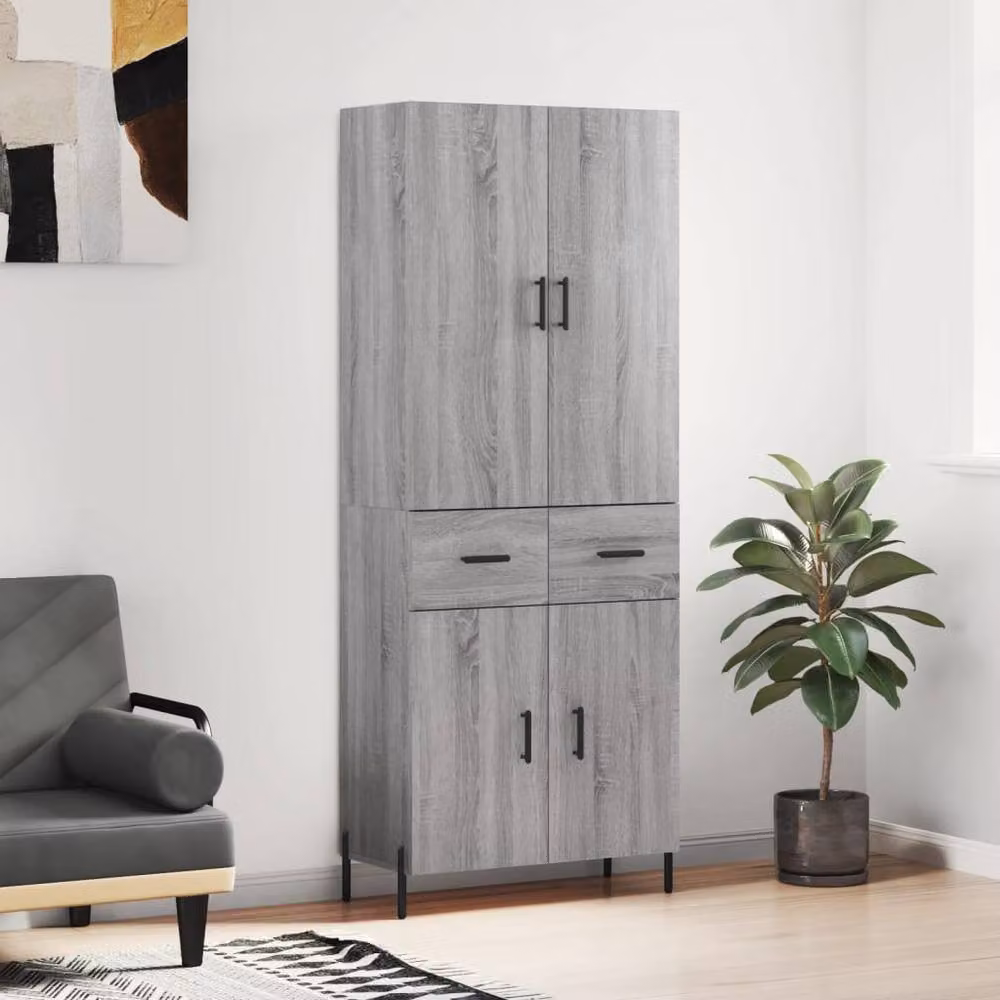 Berkfield Home Grey Sonoma Modern Highboard with Hinged Doors and Internal Shelves, W/D/H: 69.5 x 34 x 180 cm – 2