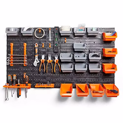VonHaus 44 Piece Wall Mounted Pegboard Storage Set in Black and Grey – 1