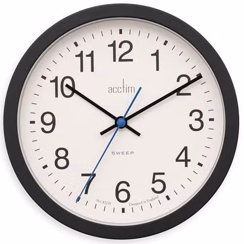 Acctim Silent Analog Quartz Wall Clock in Black, Diameter: 20 cm