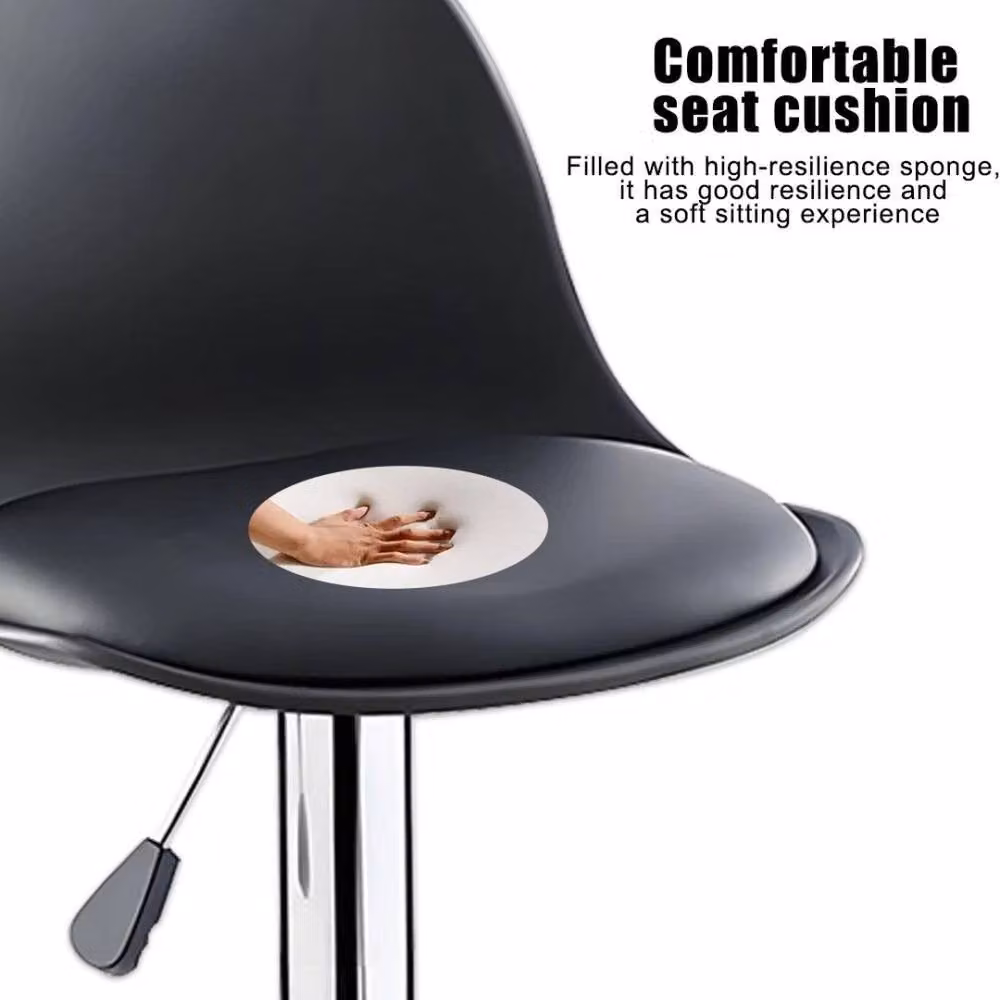 EONLION Set of 2 Black Synthetic Leather Swivel Bar Stools with Gas Lift and Metal Base – 4