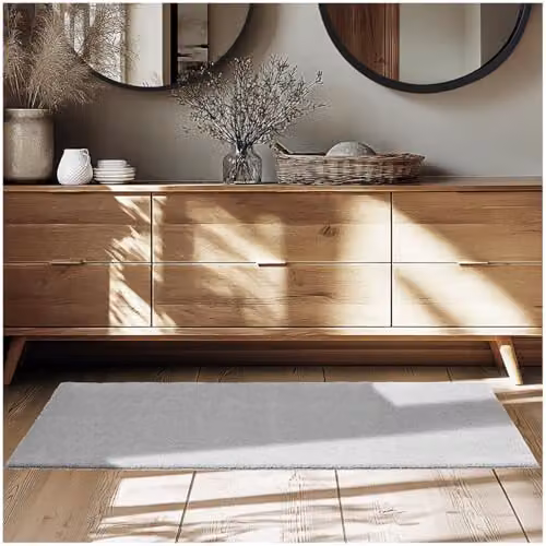 tectake Grey Fluffy Short-Pile Rug, Allergy-Friendly, Washable and Non-Slip, W/D/H: 80 x 150 x 1.5 cm