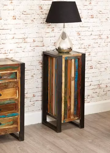 baumhaus Urban Chic Tall Plant Stand and Lamp Table in Brown Multicolour Reclaimed Wood and Metal, H 86.5 x W 35.0 x D 35.0 cm – 2