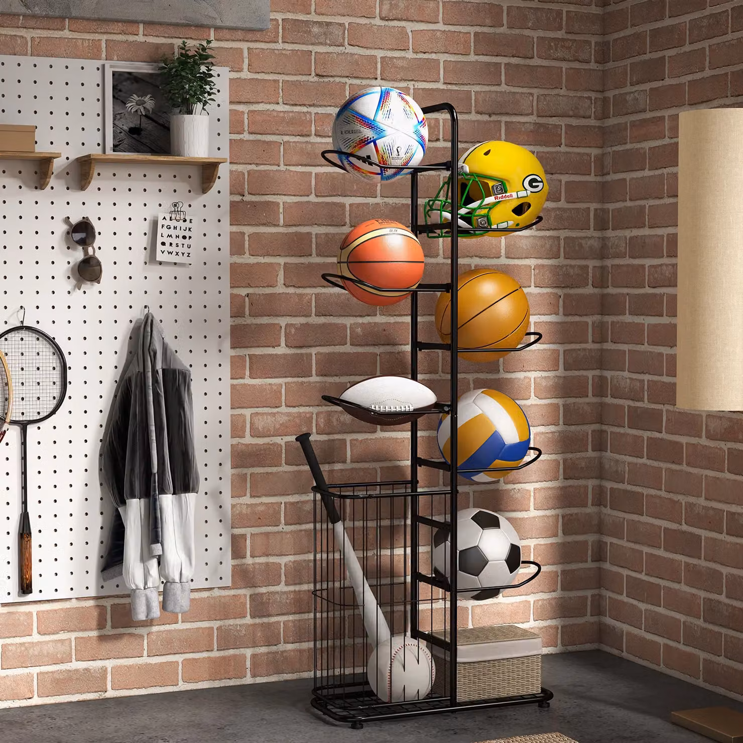Costway 7-Tier Metal Basketball Storage Rack and Sports Equipment Display Organizer in Black – 2