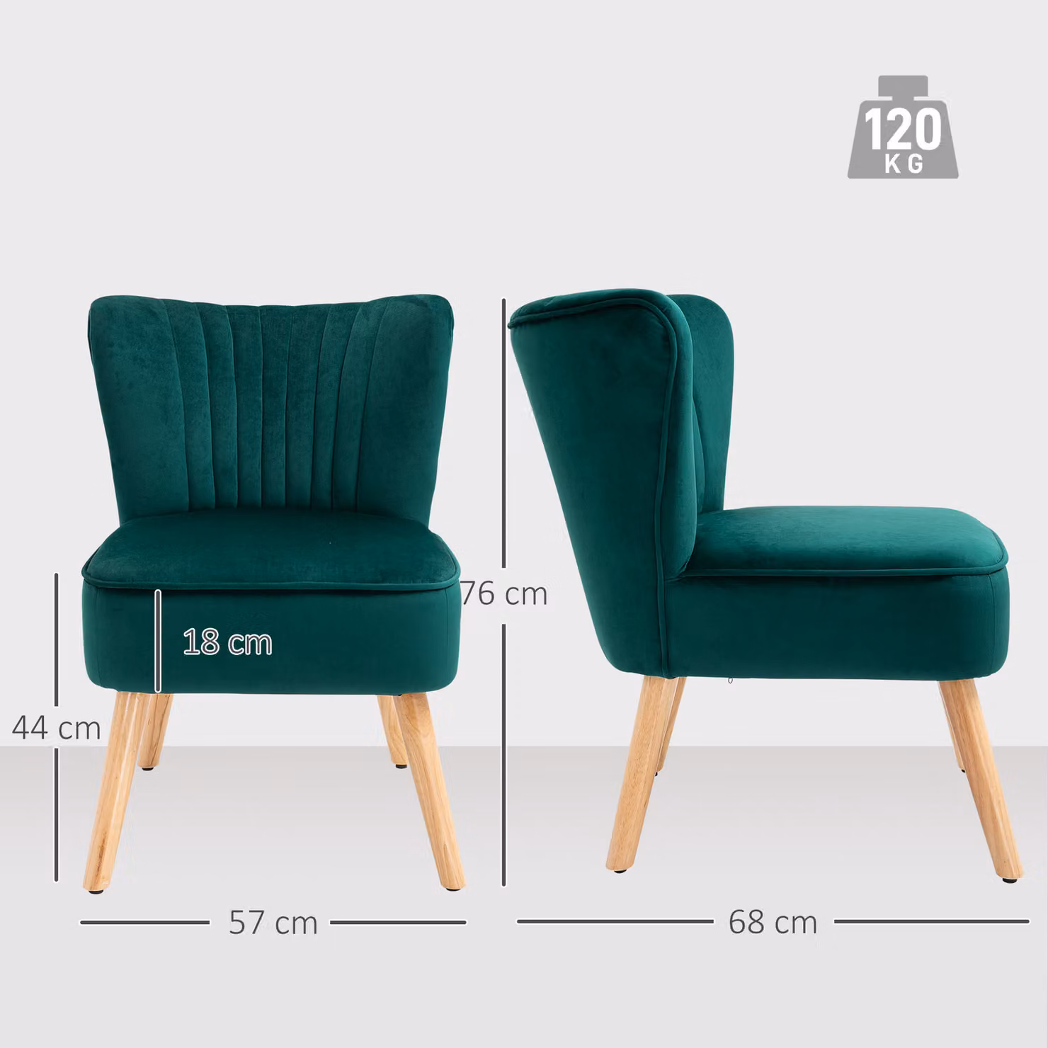 HOMCOM Modern Green Striped Fabric Accent Chair with Rubberwood Legs – 3
