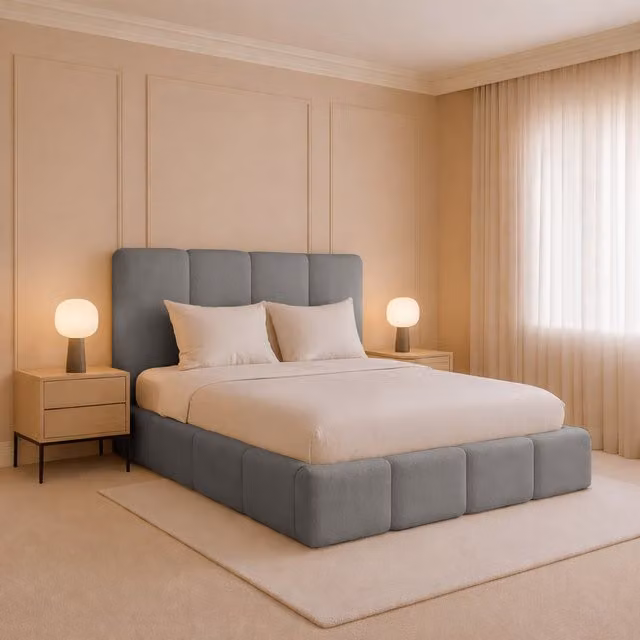Desire Deco Monaco Plush Velvet Upholstered Bed Frame in Grey