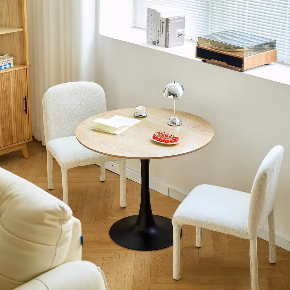 Nordlys Round Scandinavian Dining Table for 4 People in Brown Pine Wood and Metal – 3