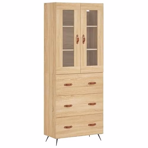 vidaXL Modern Sonoma Oak Highboard and Sideboard with Metal Feet in Brown