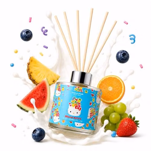 Hello Kitty Tropical Punch Reed Diffuser, 100ml Blue Fruity and Floral Fragrance Oil with 6 Reeds