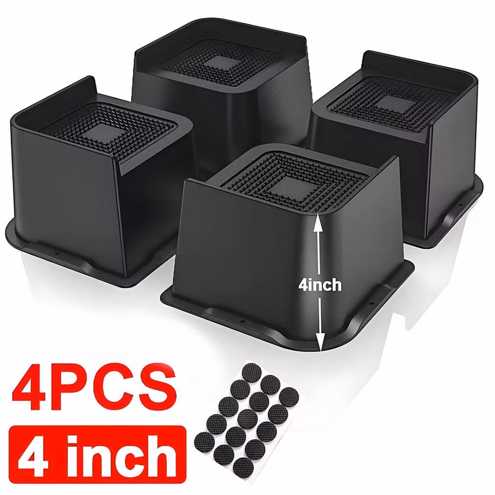 Ventryn 4 Piece Black Plastic Bed Risers, 4 Inch Support for Beds, Sofas, Tables and Chairs – 2