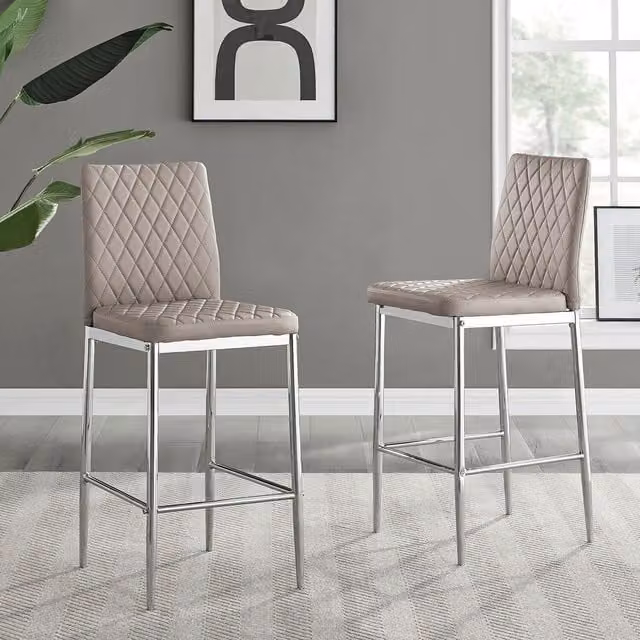 FurnitureboxUK Milan Bar Stools in Cappuccino Faux Leather with Silver Metal Legs, Set of 2