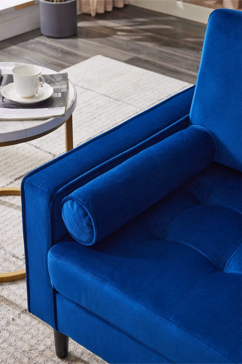 Living and Home Mid-Century Blue Velvet and Fabric Single Armchair – 2