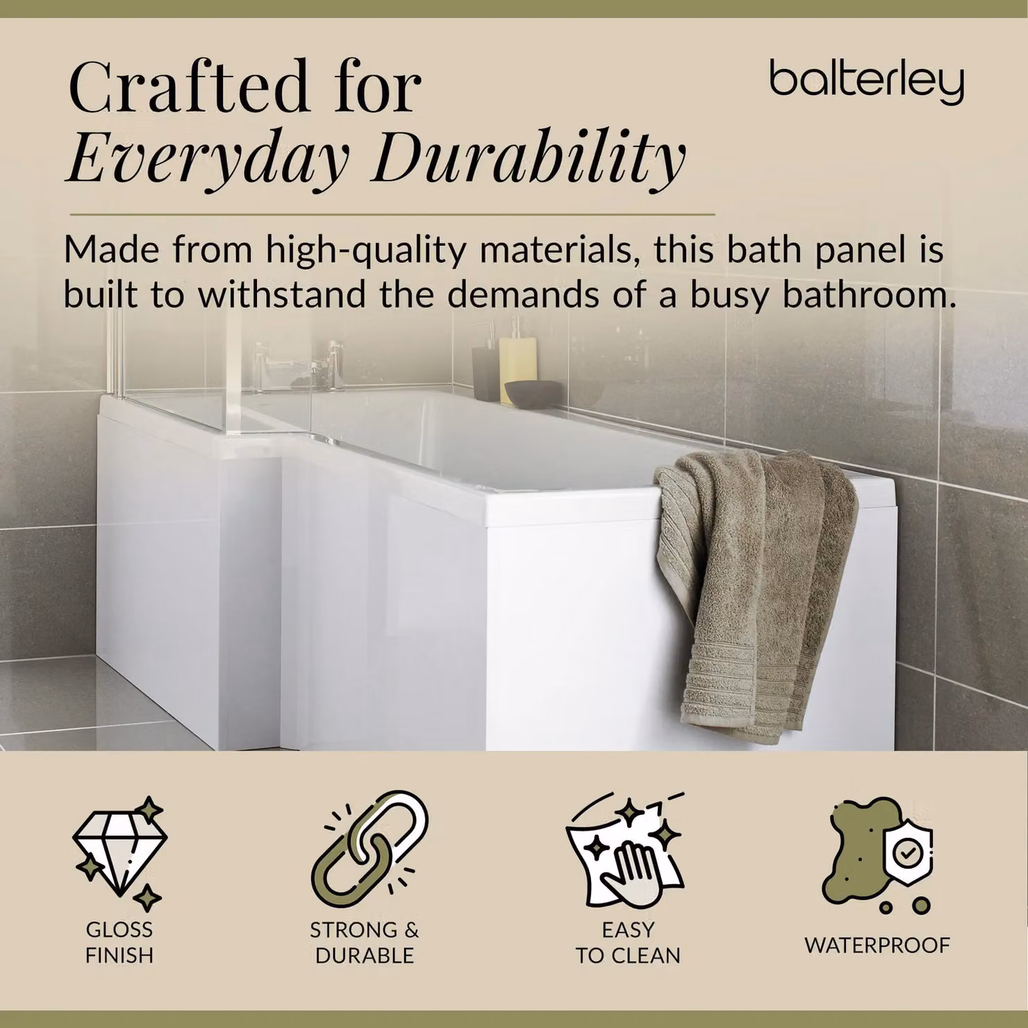 Balterley Waterproof Square Shower Bath End Panel in Gloss White, W: 70.0 cm, H: 54.0 cm, D: 18.0 cm – 2
