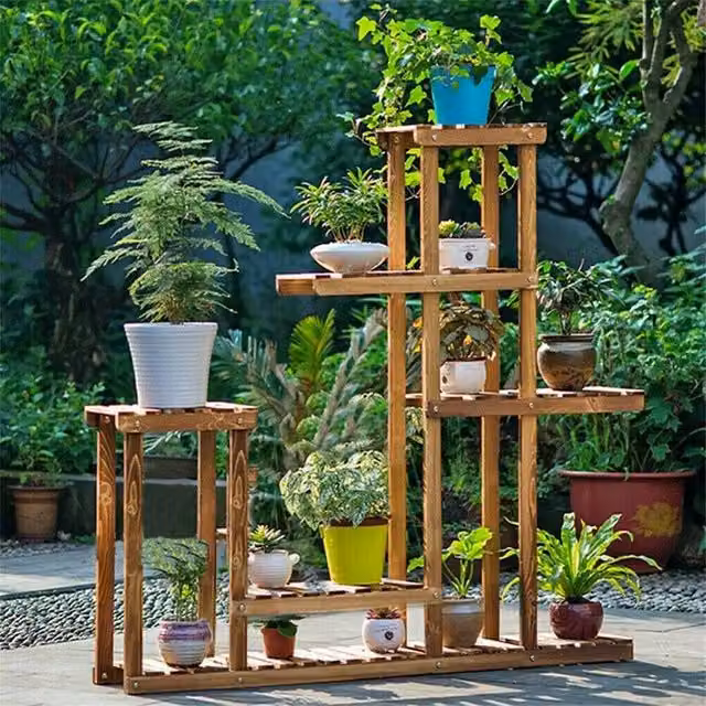 SPETLEK Rustic 6 Tier Wooden Ladder Plant Stand in Brown