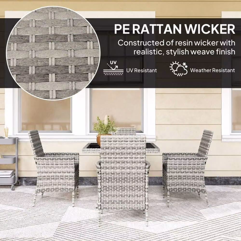 Wyld Haus Noha 4 Seater Outdoor Dining Set in Mixed Grey Polyrattan with Square Tempered Glass Table – 4