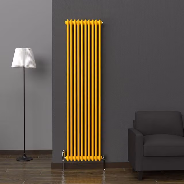 Lux Heat Vertical Coloured Column Radiator in Sunflower Yellow, H 180 cm x W 47 cm