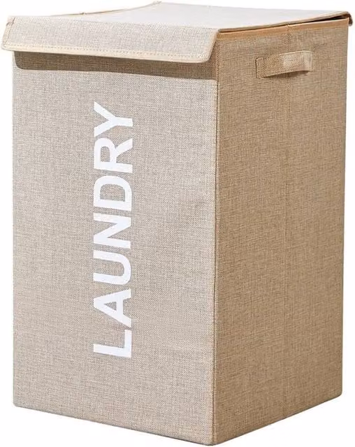 VOGREX Beige Collapsible Fabric Laundry Hamper with Lid